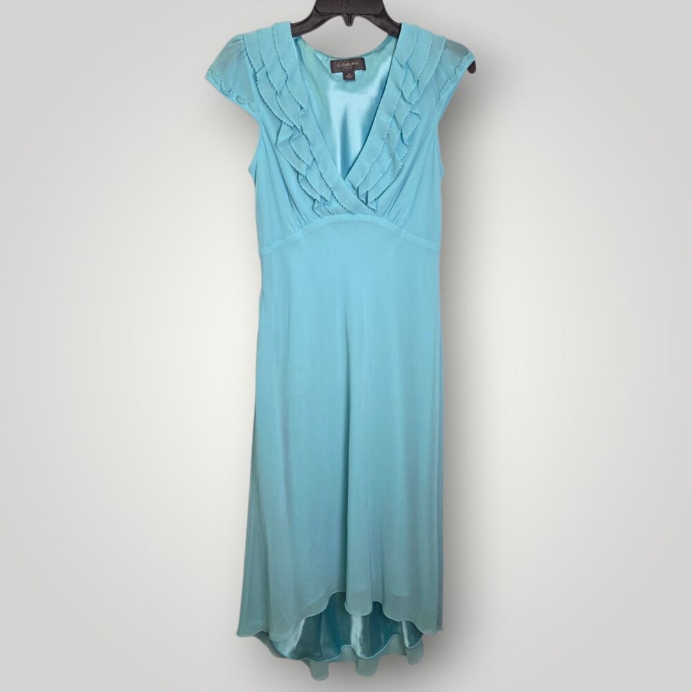 Liz Claiborne Blue Ruffle Trim Midi Dress Size 8